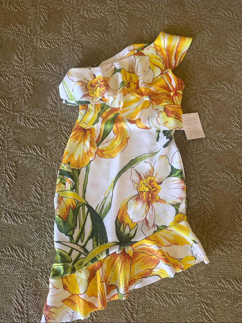Women’s ' Yellow Floral One-Shoulder Ruffle Dress